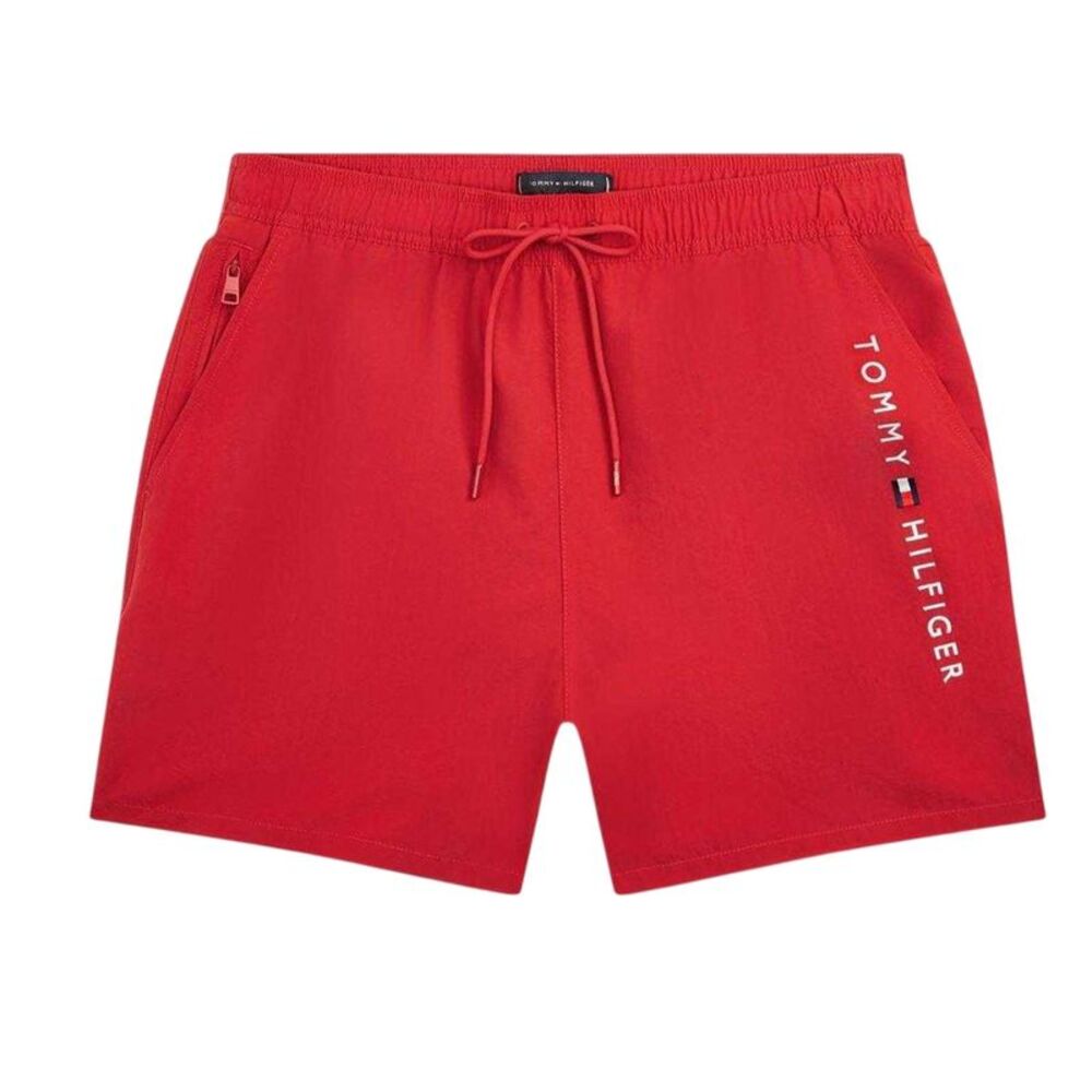 Tommy Hilfiger Mens Logo Mid Length Swim Shorts / Red